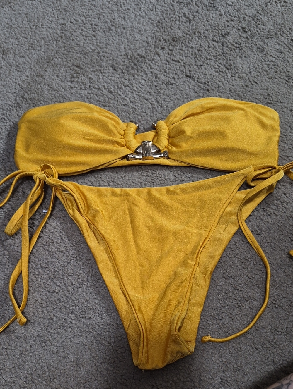 Zaful Mustard Yellow Bandeau Tie-Side Bikini